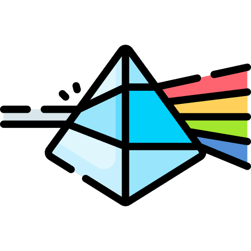 A crystal prism refracting white light into a rainbow spectrum
